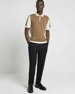 River Island slim fit colour block knitted polo< Polo Shirts