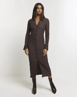 River Island Textured Midi Shirt Dress< Dresses