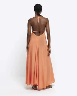 River Island Coral embellished plunge beach maxi dress< Swimwear & Beachwear