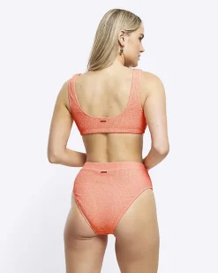 River Island Coral high waisted crinkle bikini bottoms< Swimwear & Beachwear