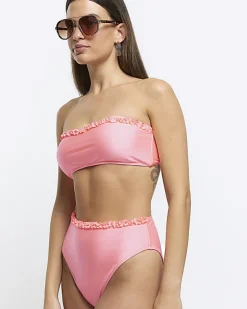 River Island Coral high waisted frill bikini bottoms< Swimwear & Beachwear