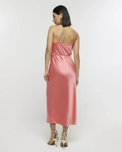 River Island Coral satin cowl neck slip midi dress< Dresses