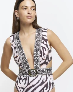 River Island abstract buckle swimsuit< Swimwear & Beachwear