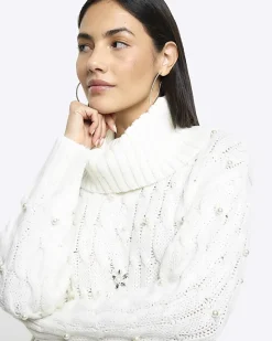 River Island cable knit pearl jumper mini dress< Dresses