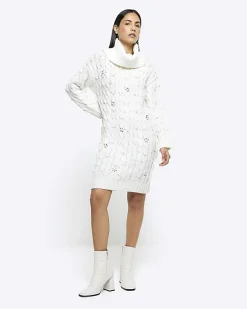 River Island cable knit pearl jumper mini dress< Dresses
