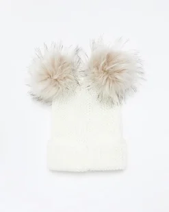 River Island double pom pom beanie< Accessories