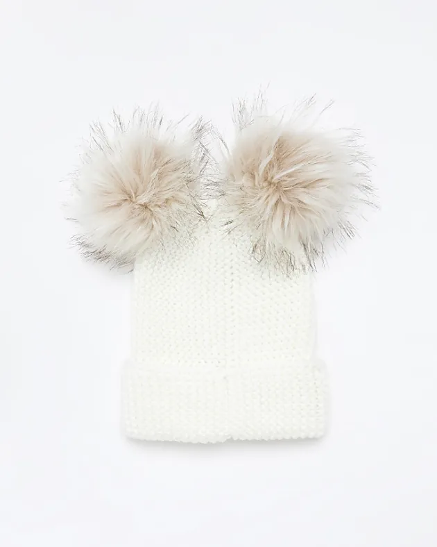 River Island double pom pom beanie< Accessories