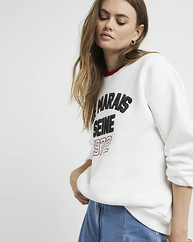 River Island embossed graphic sweatshirt< Loungewear