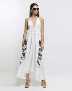 River Island embroidered plunge beach maxi dress< Swimwear & Beachwear