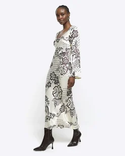 River Island satin floral belted slip midi dress< Dresses