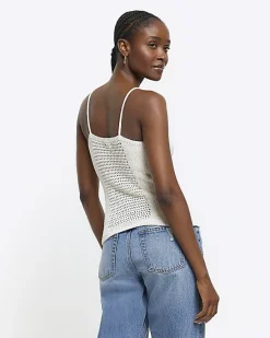 River Island Ecru crochet beaded cami top< Swimwear & Beachwear