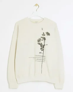River Island Ecru floral graphic sweatshirt< Loungewear
