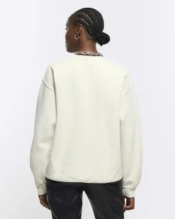 River Island Ecru floral graphic sweatshirt< Loungewear