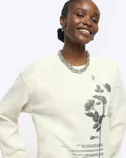 River Island Ecru floral graphic sweatshirt< Loungewear