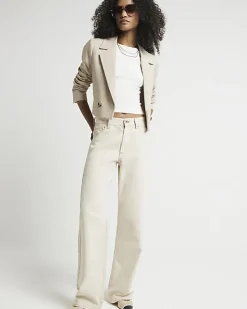 River Island Ecru high waisted relaxed straight jeans< Jeans