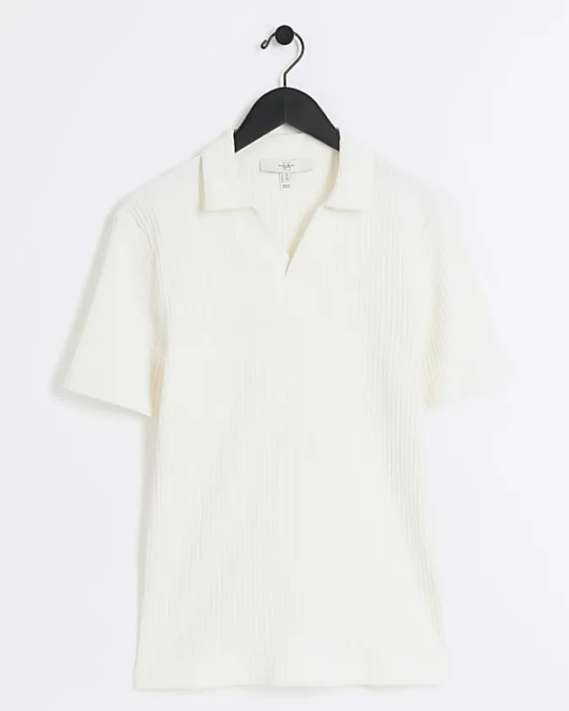 River Island Ecru muscle fit rib open collar polo< Polo Shirts