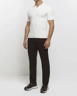 River Island Ecru muscle fit rib open collar polo< Polo Shirts