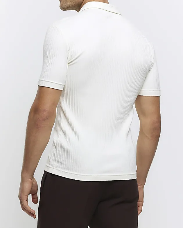 River Island Ecru muscle fit rib open collar polo< Polo Shirts