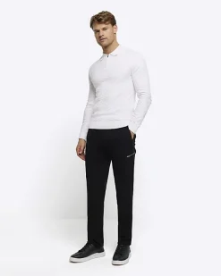 River Island Ecru muscle fit zig zag knit polo< Polo Shirts