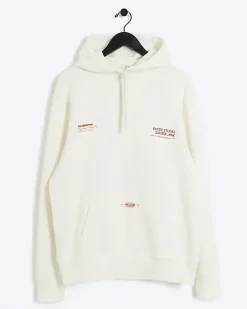 River Island Ecru regular fit embossed graphic hoodie< Hoodies & Sweatshirts