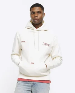 River Island Ecru regular fit embossed graphic hoodie< Hoodies & Sweatshirts