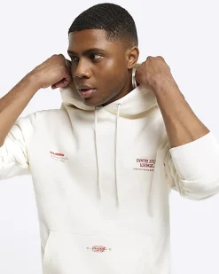 River Island Ecru regular fit embossed graphic hoodie< Hoodies & Sweatshirts