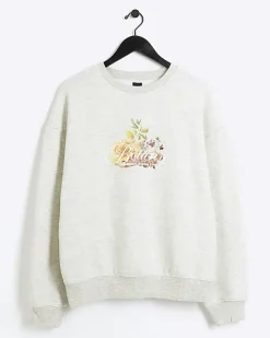 River Island Ecru regular fit floral graphic sweatshirt< Hoodies & Sweatshirts