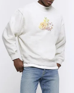 River Island Ecru regular fit floral graphic sweatshirt< Hoodies & Sweatshirts