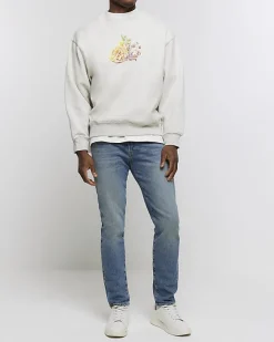 River Island Ecru regular fit floral graphic sweatshirt< Hoodies & Sweatshirts