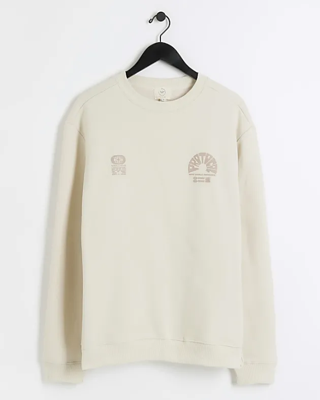 River Island Ecru Regular Fit Floral Graphic Sweatshirt< Hoodies & Sweatshirts