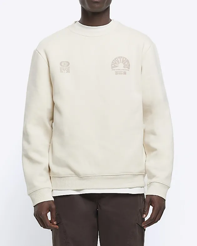 River Island Ecru Regular Fit Floral Graphic Sweatshirt< Hoodies & Sweatshirts