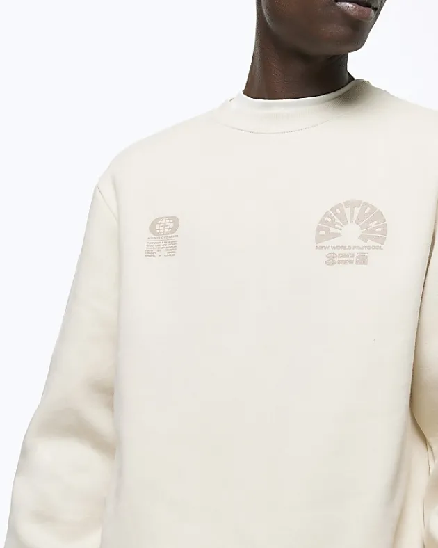River Island Ecru Regular Fit Floral Graphic Sweatshirt< Hoodies & Sweatshirts