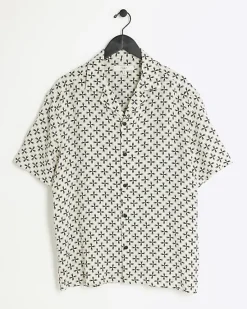 River Island Ecru regular fit geometric revere shirt< Shirts