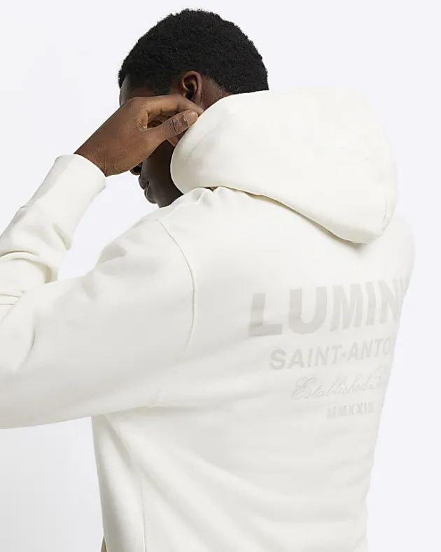 River Island Ecru regular fit graphic hoodie< Hoodies & Sweatshirts