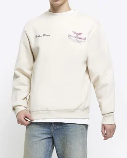 River Island Ecru regular fit graphic sweatshirt< Hoodies & Sweatshirts