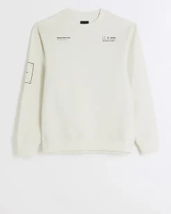 River Island Ecru regular fit graphic patch sweatshirt< Hoodies & Sweatshirts