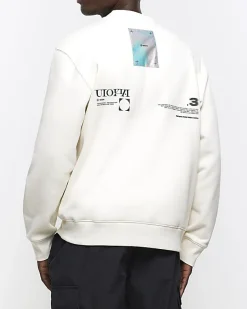 River Island Ecru regular fit graphic patch sweatshirt< Hoodies & Sweatshirts