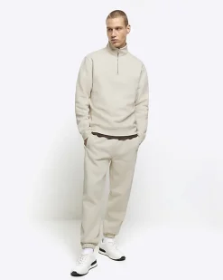 River Island Ecru regular fit half zip sweatshirt< Tracksuits