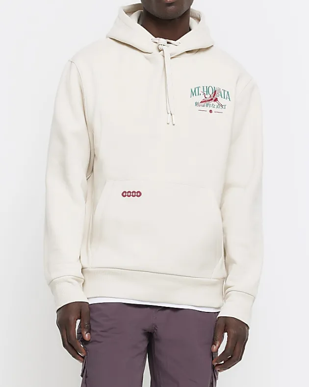 River Island Ecru regular fit Japanese graphic hoodie< Hoodies & Sweatshirts