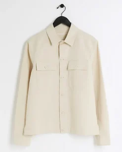 River Island Ecru regular fit linen blend smart overshirt< Shirts
