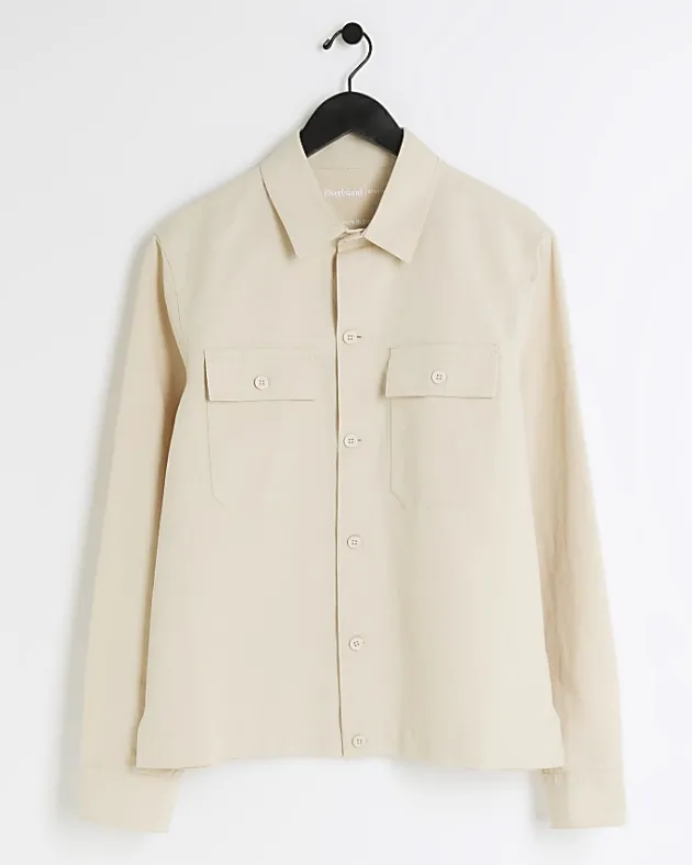 River Island Ecru regular fit linen blend smart overshirt< Shirts