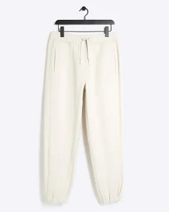 River Island Ecru regular fit rib panel joggers< Tracksuits