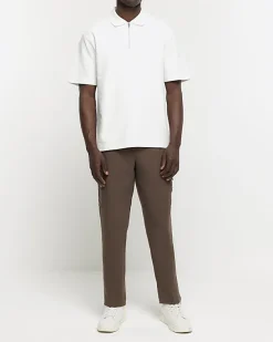River Island Ecru regular fit textured half zip polo< Polo Shirts