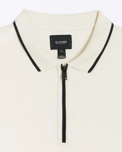 River Island Ecru slim fit taped collar polo< Polo Shirts