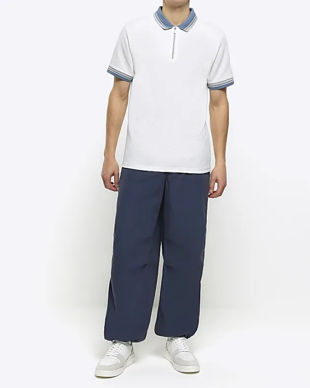 River Island Ecru slim fit taped half zip polo< Polo Shirts