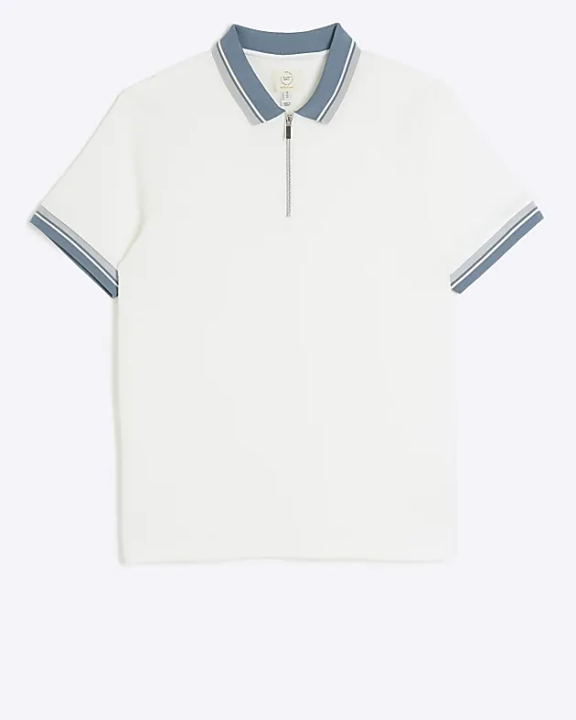 River Island Ecru slim fit taped half zip polo< Polo Shirts
