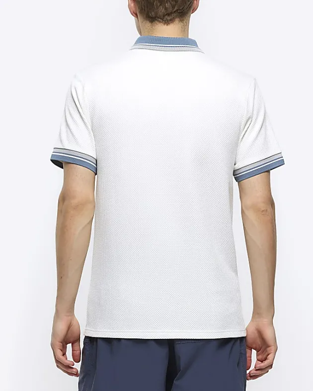River Island Ecru slim fit taped half zip polo< Polo Shirts