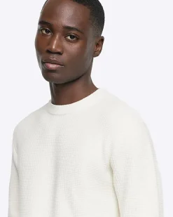 River Island Ecru slim fit waffle texture jumper< Jumpers & Cardigans