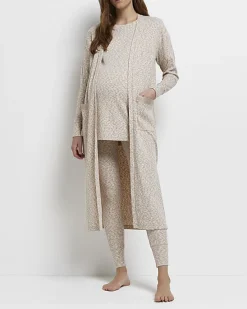 River Island Ecru space dye print maternity maxi cardigan< Maternity