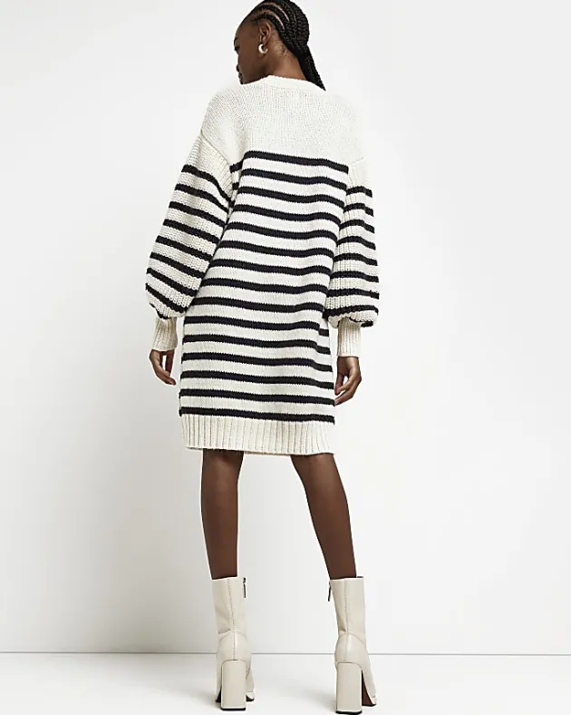River Island Ecru stripe knit jumper mini dress< Dresses